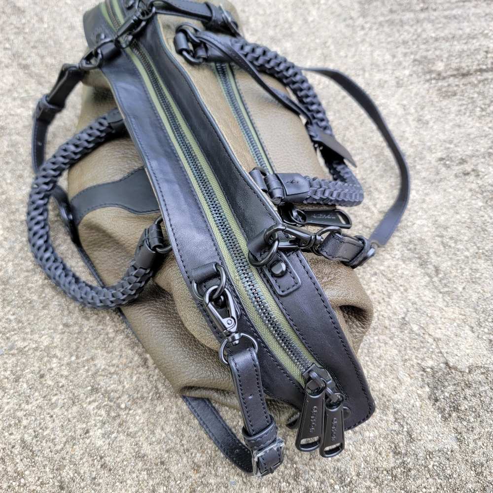 Joy Gryson Olivia Lambskin Leather Green  Espresso Handbag Purse Bag $695 - Picture 4 of 15